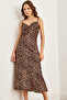 Women's Leopard Brown Strap Adjustable Midi Satin Dress Elb- 19002270 - 3
