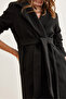 Women's Black Belted Lined Pocket Premium Stamp Coat Kbn- 19000013 - 6