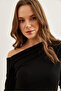 Women's Black Soft Textured Boat Neck Dress Elb- 19002269 - 7