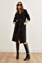 Women's Black Belted Lined Pocket Premium Stamp Coat Kbn- 19000013 - 5