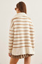Women's Ecru Camel Zippered High Collar Striped Oversize Knitwear Sweater Kzk-19000847 - 6