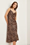 Women's Leopard Brown Strap Adjustable Midi Satin Dress Elb- 19002270 - 4