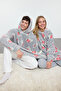 Unisex Couple/Çift Gri Baskılı Wellsoft Kışlık Örme Sabahlık THMAW25SB00014 - 4