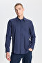 Men's Navy Blue Cotton Flannel Oxford Slim Fit Slim Fit Hidden Button Collar Shirt - 3
