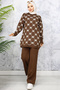 6212 Floral Patterned Stoned Knitwear Set Brown - 4
