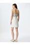 Crochet Detailed Mini Strap Dress with Belt Detail, Lined, Linen Blend - 4