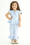 Crew Neck Short Sleeve Waffel Pacifier Frilly Double Suit Baby Blue Color Girl's Double Suit