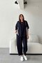 Navy Blue Modal Shirt Detailed Tracksuit Set - 6