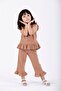 Crew Neck Short Sleeve Waffel Pacifier Frilly Double Suit Brown Color Girl's Double Suit - 2