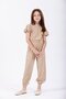 Crew Neck Paca Elastic Beige Color Girls' Two-Piece Set