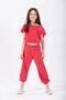 Crew Neck Paca Elastic Fuchsia Color Girls' Two-Piece Set - 2