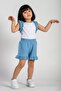 Crew Neck Zero Sleeve Ruffle Shorts White Blue Color Girls Double Set
