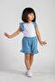 Crew Neck Zero Sleeve Ruffle Shorts White Blue Color Girls Double Set - 3