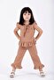 Crew Neck Short Sleeve Waffel Pacifier Frilly Double Suit Brown Color Girl's Double Suit - 3