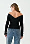 Women's Cross Band Design Strapless Collar Black Basic Blouse 12748 - 3