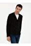 Black Slim Fit Wool Blend Double Breasted Knitwear Cardigan 50296283-Vr046