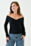 Women's Cross Band Design Strapless Collar Black Basic Blouse 12748 - 6