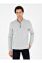 Gray Melange Regular Fit Cotton Blended Half Zipper Sweatshirt 50294015-Vr086
