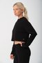 Black Long Sleeve Crew Neck Ribbed Thick Knitted Crop - 3