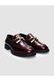 100% Genuine Leather Claret Red Patent Leather Buckle Women's Casual Shoes - 4