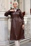 Women's Hooded Leather Cap with Pockets - 8