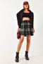 Women's Black Gipe Detailed Plaid Mini Skirt 0169 60251858 - 6