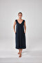 Women's V-Neck Sleeveless Dress with Pockets Navy Blue