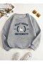 سويت شيرت برقبة دائرية مقاس كبير للجنسين باللون الرمادي مطبوع عليه بطة لطيفة