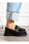 Black Suede Buckle Detail Women's Loafer - 3