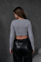 Women's Gray Open Collar Long Sleeve Ribbed Knitted Crop Blouse 28209 - 8