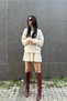 Cream Color Pleated Mini Skirt Fisherman Sweater Bottom Top Knitwear Set - 3