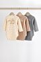 100% Cotton Cream Brown Long Sleeve 3-Piece Bodysuit Set - 2