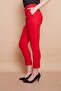 High Waist Pocketed Leg Slit Ankle Length Lightweight Stretch Fabric Fabric Stylish Office Trousers-Red - 6