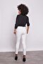 High Waist Thick Belted Pockets Narrow Leg Ankle Length Cotton Stretch Fabric Fabric Trousers-Cream - 3
