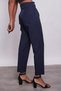 High Waist Belted Stylish Fabric Trousers with Pleats and Button Detail - Navy Blue - 6