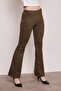 Suede Stretch Fabric Fabric High Waist Front Back Stitched Isanyol Leggings Trousers-Khaki - 2