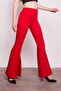 Women's High Waist Front Stitched Slit Flared L Stretch Fabric Fabric Trousers -Red - 6
