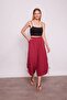 Inner Show-Through Viscose Poplin High Waist Wide Leg Drawstring Trousers - Cherry