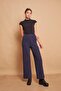High Waist Side Pocket Hiking Knitwear Trousers-Navy Blue - 3
