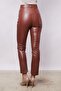 Women's Violet Light Lycra Leather High Waist Ankle-Length Trousers with German Pockets-Tan - 6