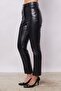 Women's Violet Light Lycra Leather High Waist Ankle-Length Trousers with German Pockets-Black - 5