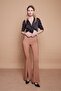 Women's High Waist Front Stitched Leg Slit Flared L Stretch Fabric Trousers - Camel