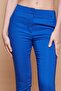 High Waist Thick Belted Pockets Narrow Leg Ankle Length Cotton Stretch Fabric Fabric Trousers- Cobalt - 4