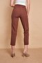 Women's High Waist Stitched Front Epaulette Waist Buttoned Pipe Leg Lycra Fabric Trousers -Tan - 5