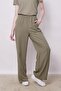 Linen High Waist Elastic Waist Wide Leg Pants with Side Pockets - Khaki - 5