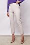 Women's High Waist Front Stitched Waist Padded Buttoned Pipe Leg Lightweight Lycra Fabric Trousers-Champagne - 3