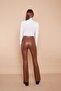 Ecological Faux Leather High Waist Front Back Stitched Flared Trousers -Tan - 6