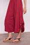 Inner Show-Through Viscose Poplin High Waist Wide Leg Drawstring Trousers - Cherry - 6