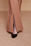 Women's High Waist Front Stitched Leg Slit Flared L Stretch Fabric Trousers - Camel - 4