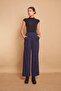 High Waist Side Pocket Hiking Knitwear Trousers-Navy Blue